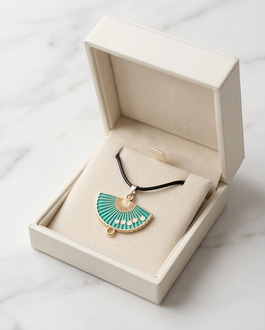 Teal Floral Fan Pendant Necklace
