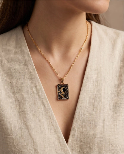 Gold "The Moon" Tarot Card Pendant Necklace