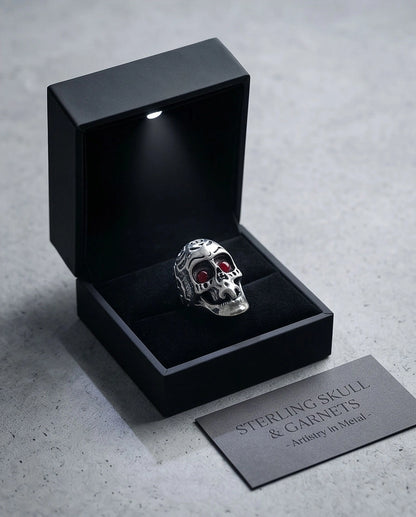 Ruby-Eyed Sculpted Sugar Skull Ring