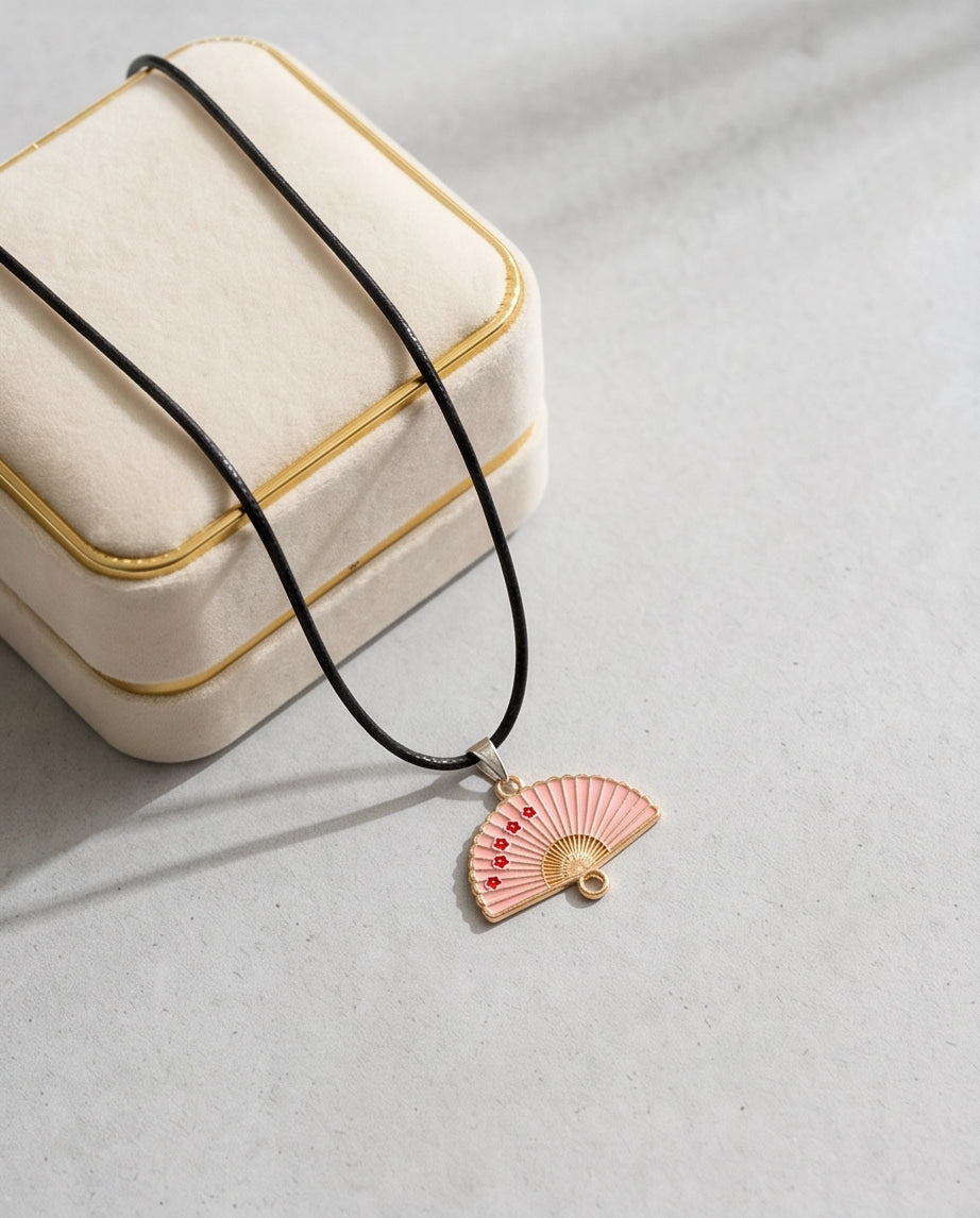 Pink Sakura Fan Pendant Necklace