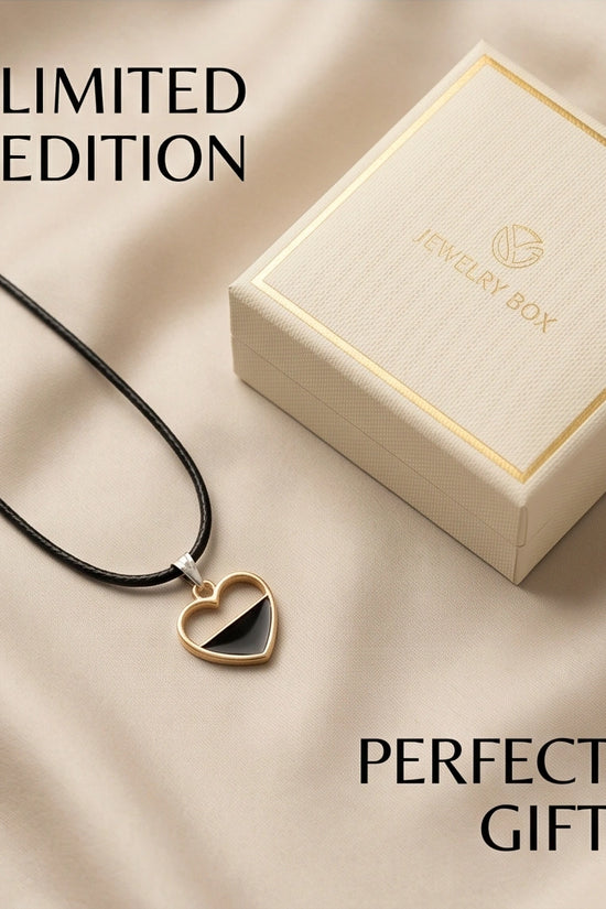 Gold Half-Black Enamel Heart Necklace