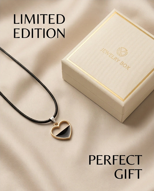 Gold Half-Black Enamel Heart Necklace