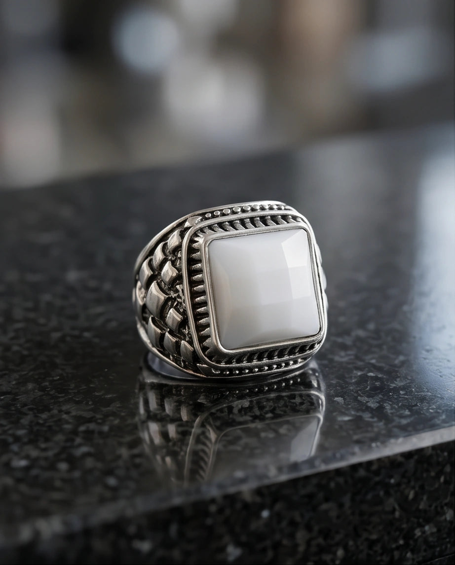 Imperial Alabaster Shield Signet Ring
