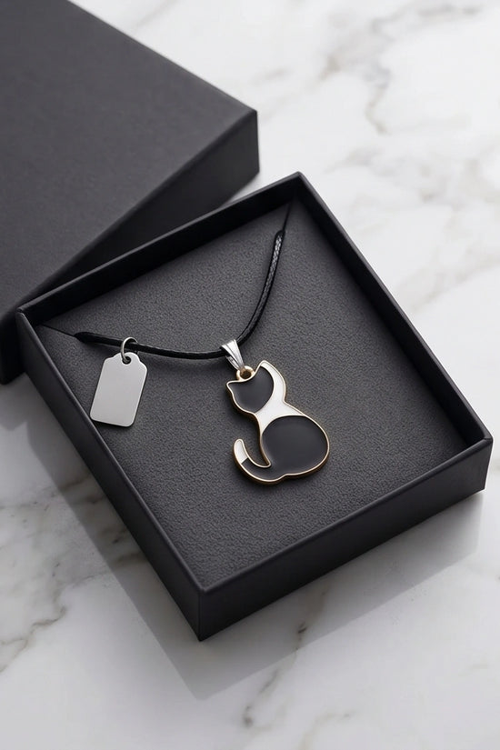 Artistic Tuxedo Cat Silhouette Pendant Necklace