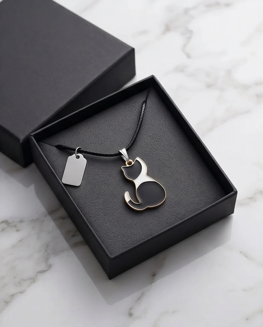 Artistic Tuxedo Cat Silhouette Pendant Necklace