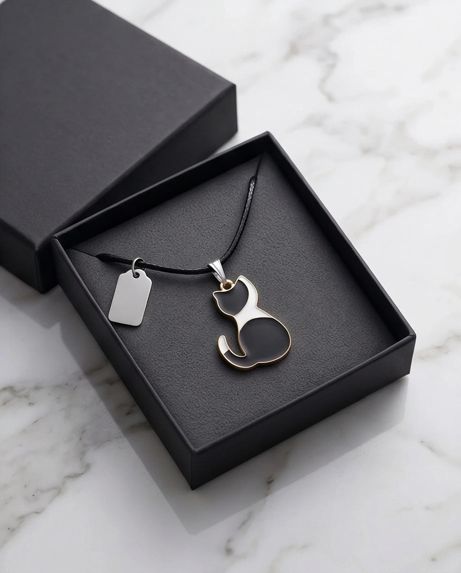 Artistic Tuxedo Cat Silhouette Pendant Necklace