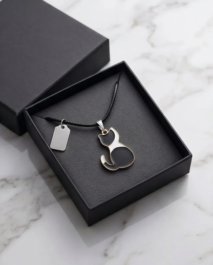 Artistic Tuxedo Cat Silhouette Pendant Necklace
