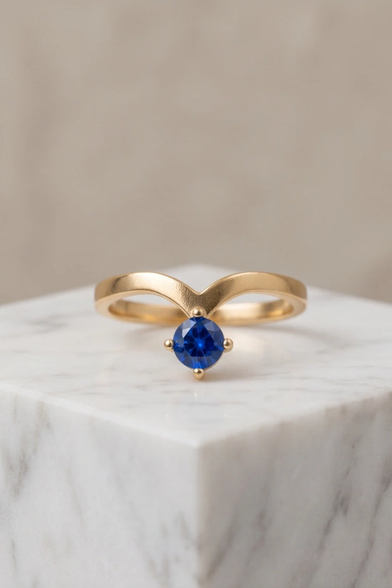 Gold Plated Blue Sapphire Droplet Chevron Ring