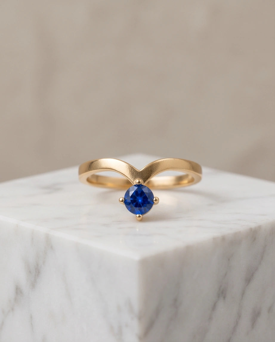 Gold Plated Blue Sapphire Droplet Chevron Ring