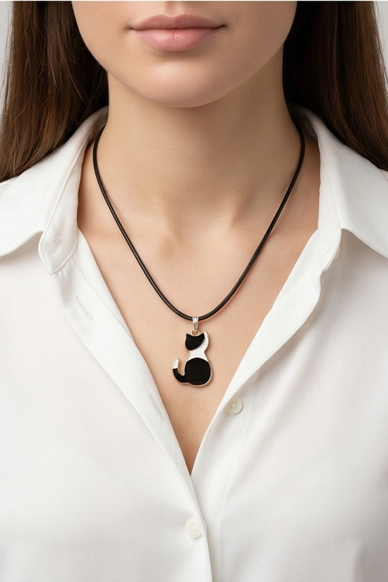 Artistic Tuxedo Cat Silhouette Pendant Necklace