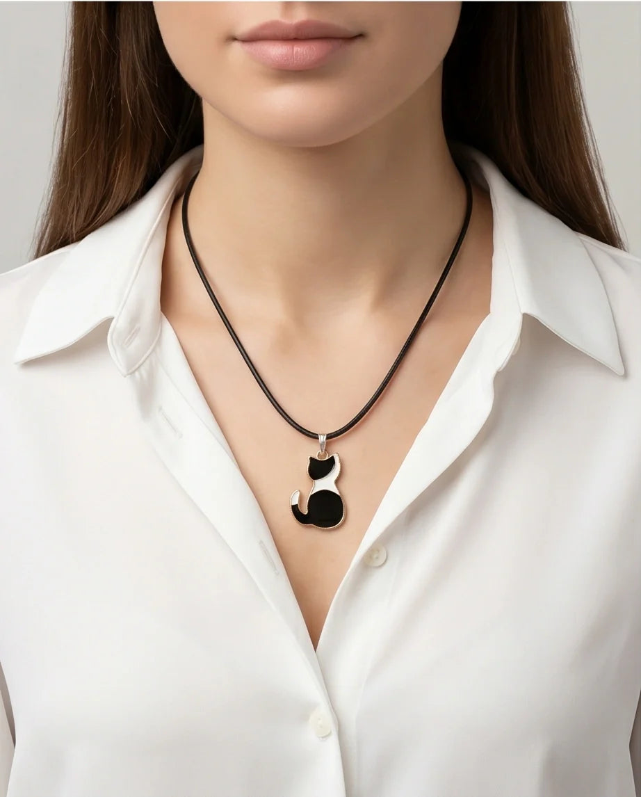 Artistic Tuxedo Cat Silhouette Pendant Necklace
