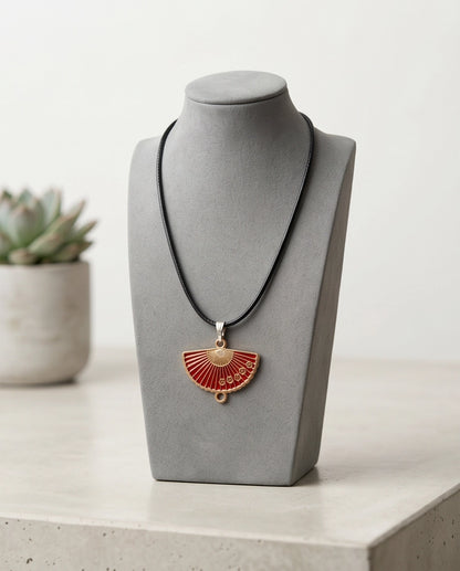 Crimson Sakura Fan Pendant Necklace