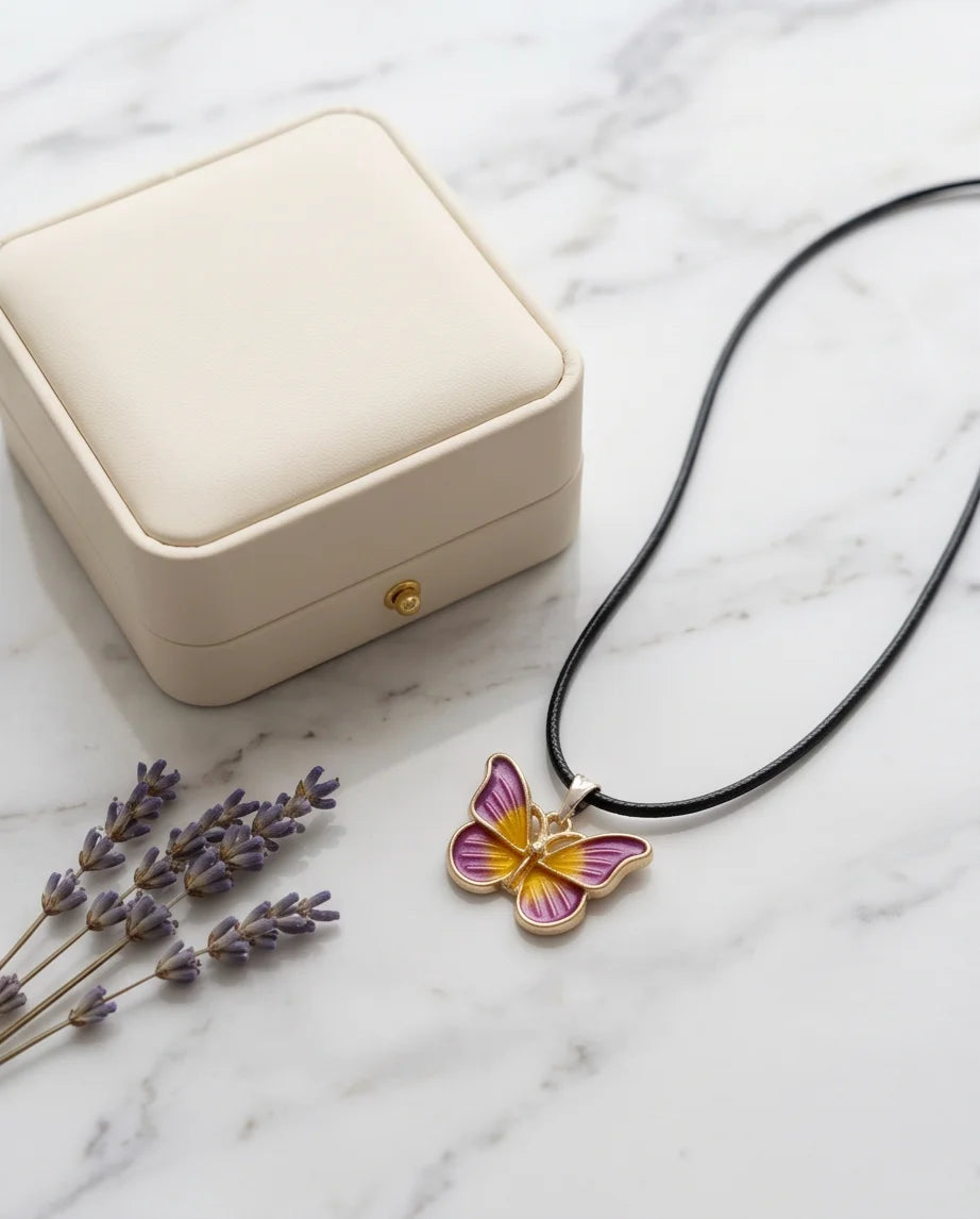 Purple & Gold Butterfly Pendant Necklace