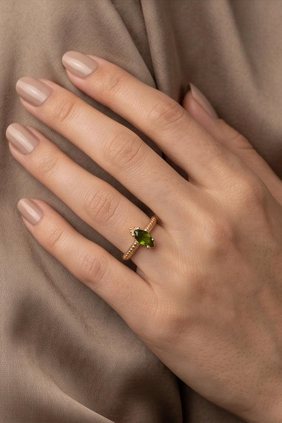 Vintage Gold Marquise Emerald Gothic Granulation Ring