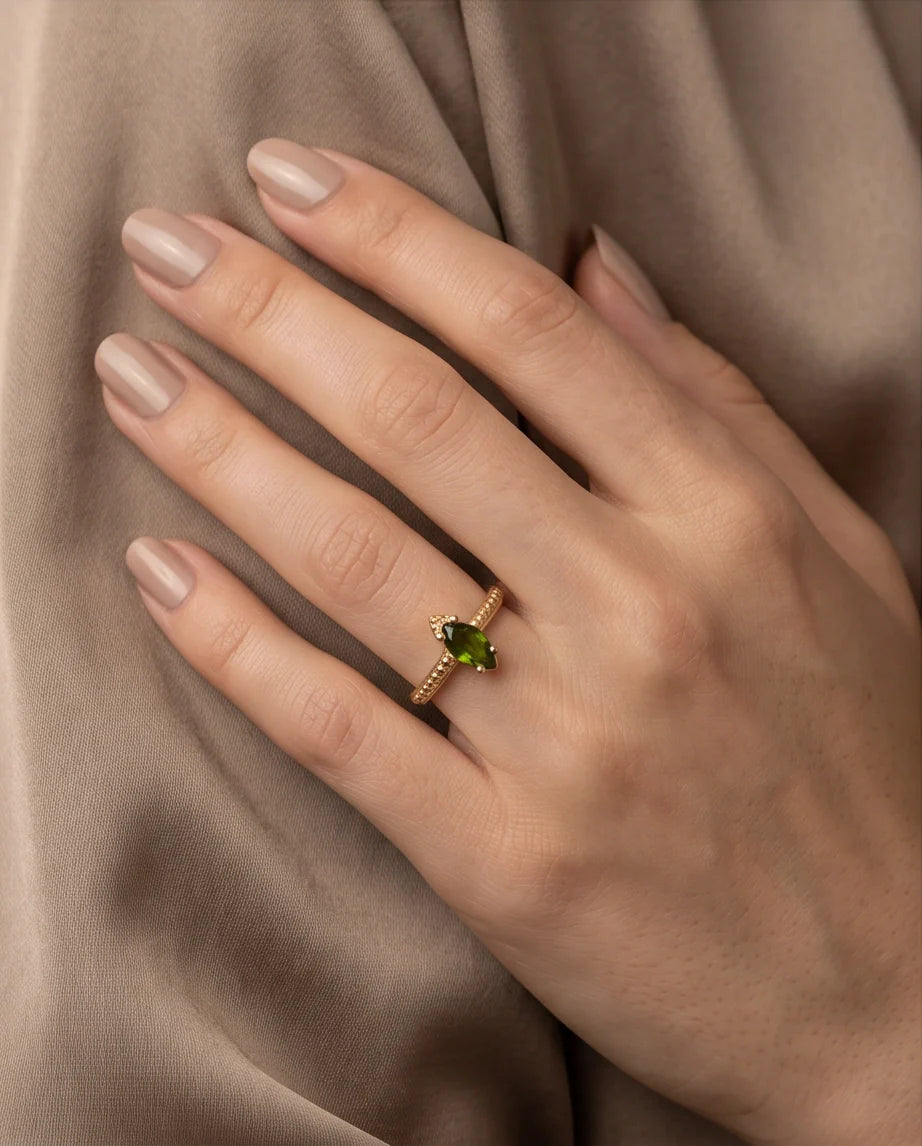 Vintage Gold Marquise Emerald Gothic Granulation Ring