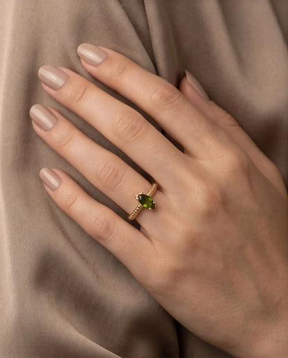 Vintage Gold Marquise Emerald Gothic Granulation Ring
