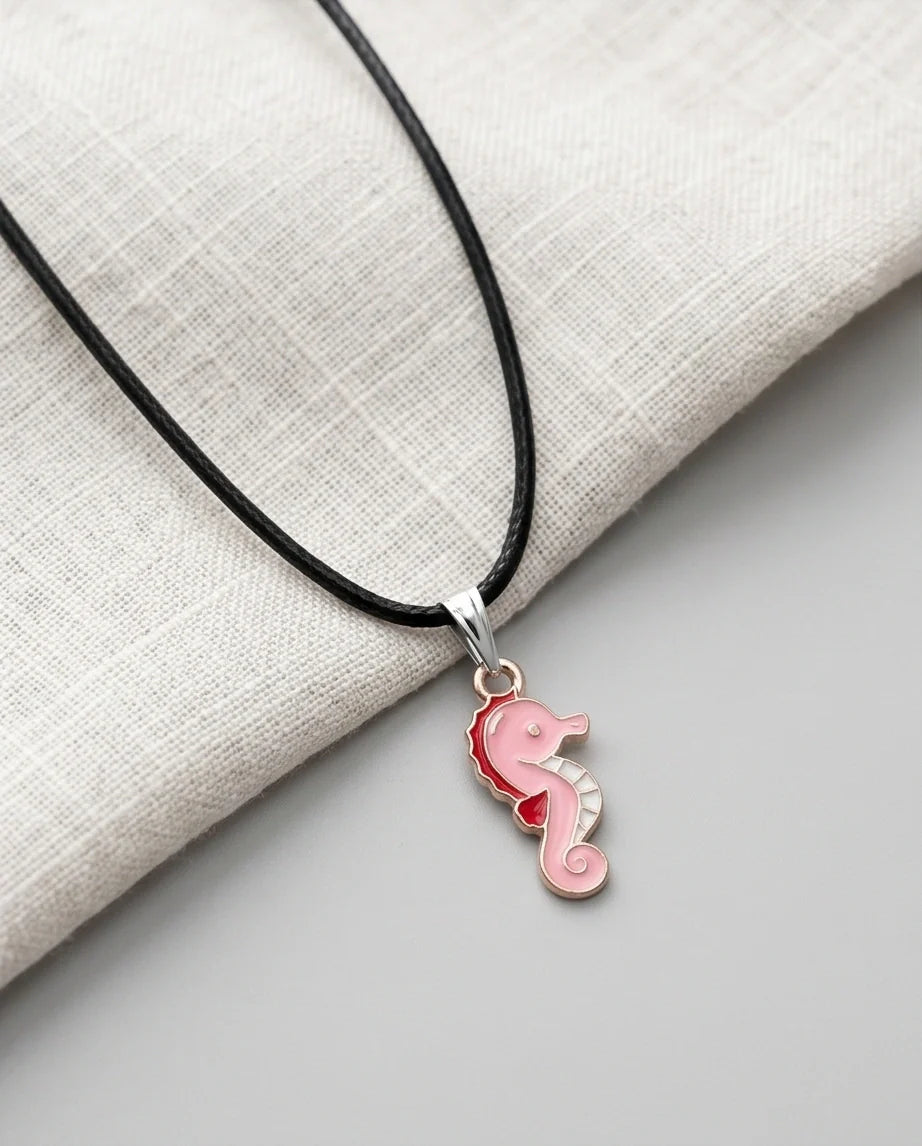Pink Seahorse Enamel Pendant Necklace