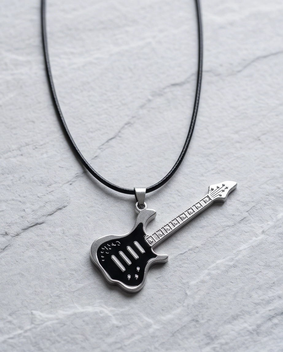 Black and Silver Electric Guitar Cord Necklace