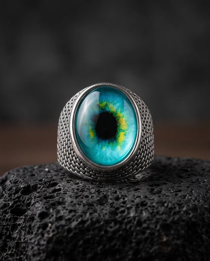 Cyan Ocular Mesh Silver Ring
