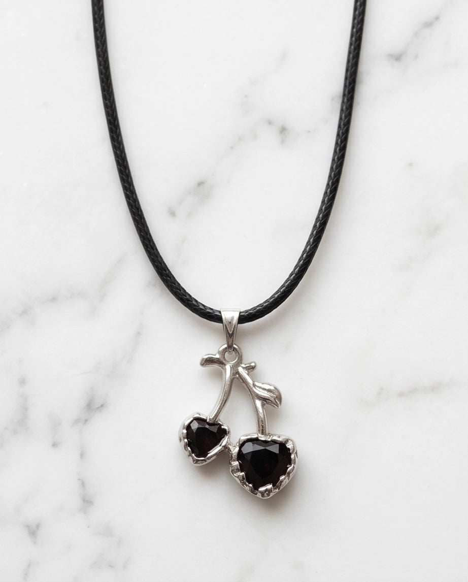 Dark Crystal Double Cherry Cord Necklace