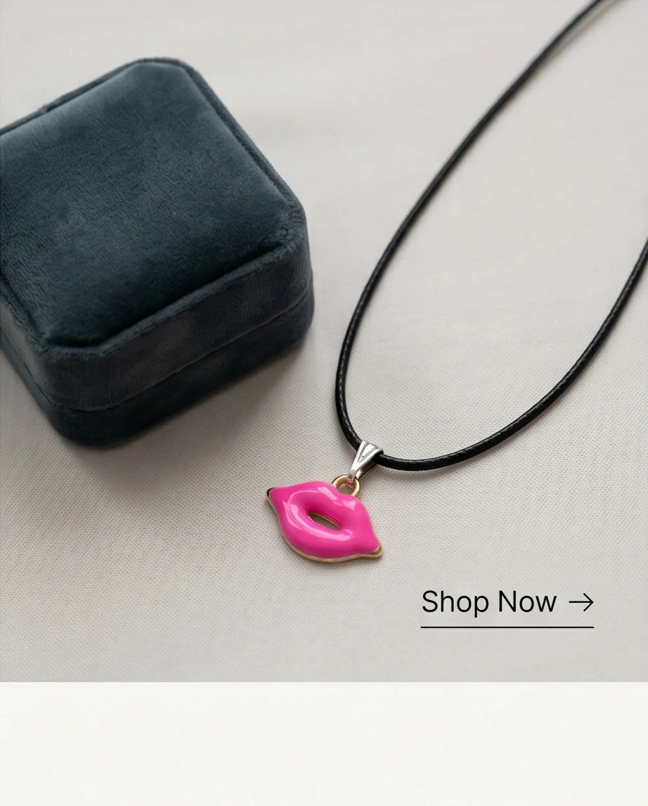 Gold and Pink Lips Pendant Necklace