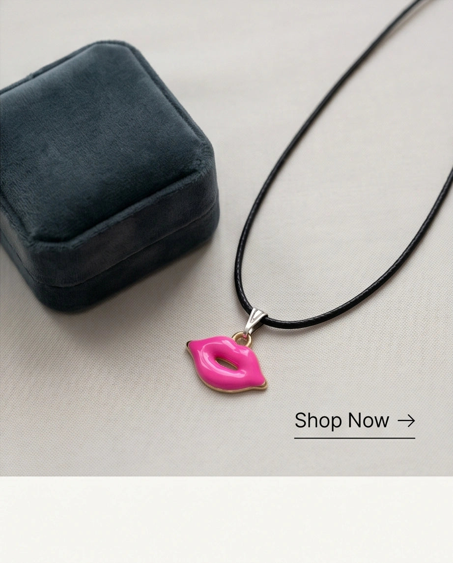 Gold and Pink Lips Pendant Necklace