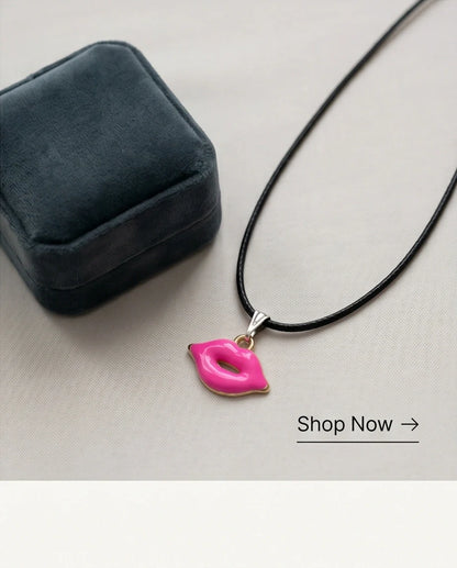 Gold and Pink Lips Pendant Necklace