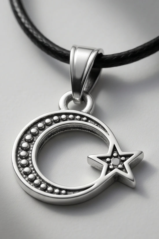 The Celestial Path: Matte Silver Crescent Moon & Star Pendant Necklace