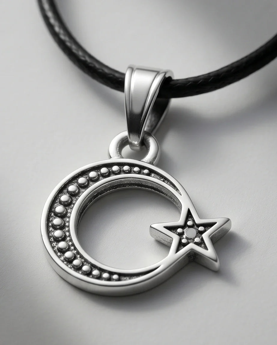 The Celestial Path: Matte Silver Crescent Moon & Star Pendant Necklace