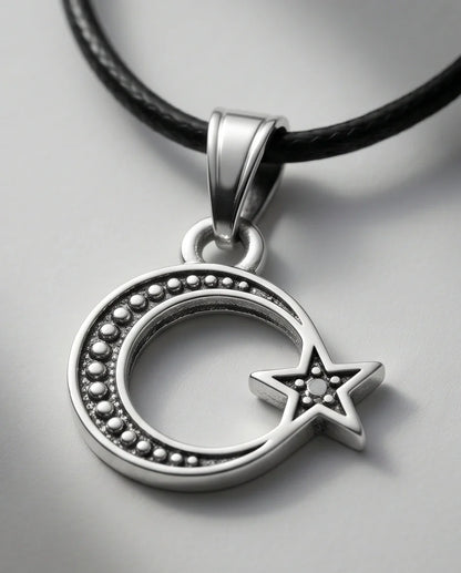The Celestial Path: Matte Silver Crescent Moon & Star Pendant Necklace
