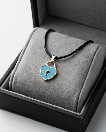 Gold and Pastel Blue Heart Lock Necklace
