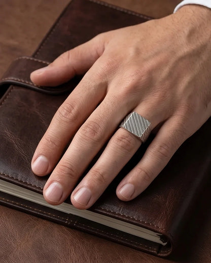 Sterling Silver Diagonal Pinstripe Geometric Signet Ring