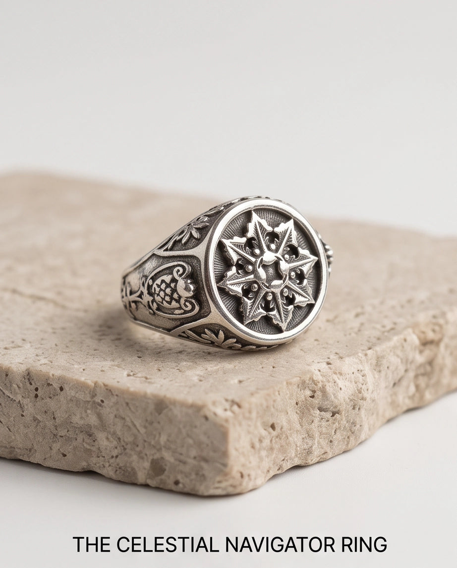 Astral Compass Heraldic Signet Ring
