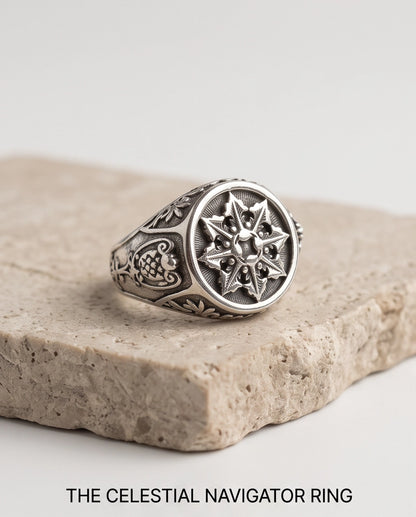 Astral Compass Heraldic Signet Ring