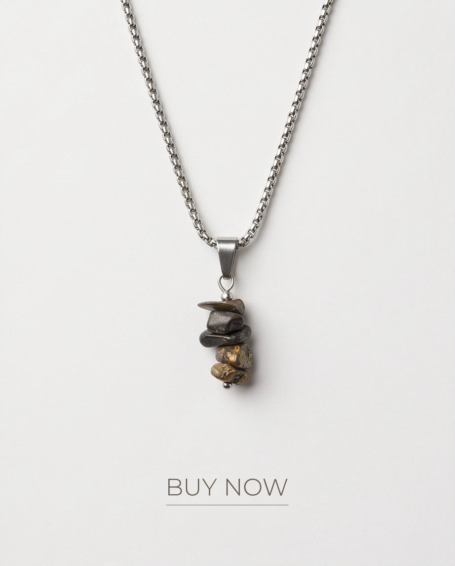 Silver Stacked Raw Tiger's Eye Chip Stone Pendant Necklace