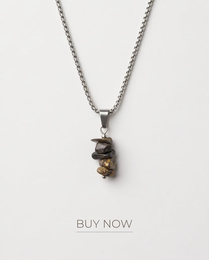 Silver Stacked Raw Tiger's Eye Chip Stone Pendant Necklace