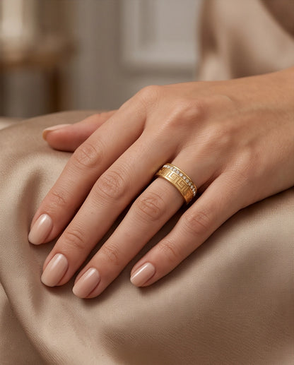 Greek Key Crystal Eternity Band