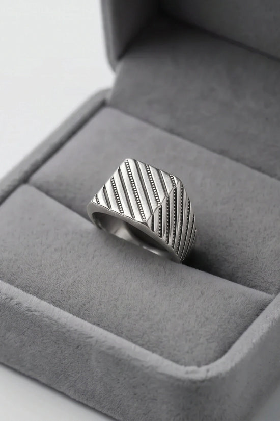 Sterling Silver Diagonal Pinstripe Geometric Signet Ring