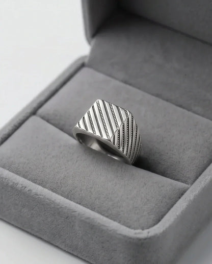 Sterling Silver Diagonal Pinstripe Geometric Signet Ring