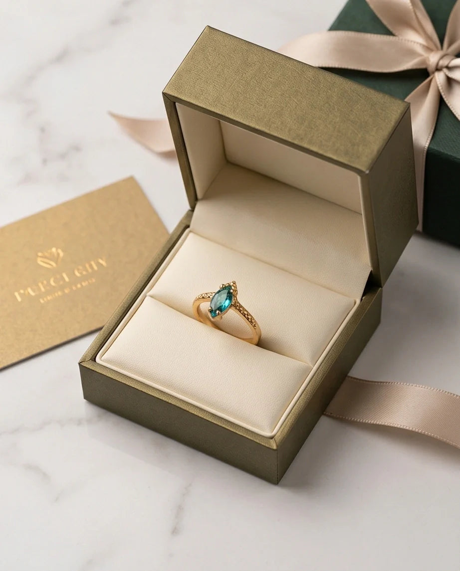 Vintage Gold Marquise London Blue Topaz Chevron Ring