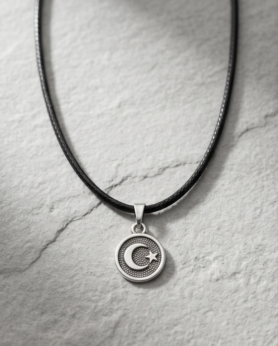 Silver Crescent Moon and Star Necklace