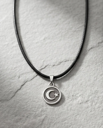 Silver Crescent Moon and Star Necklace
