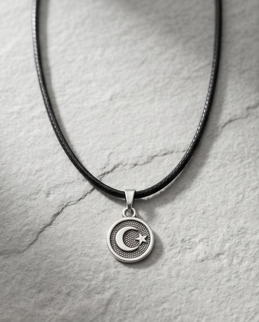 Silver Crescent Moon and Star Necklace