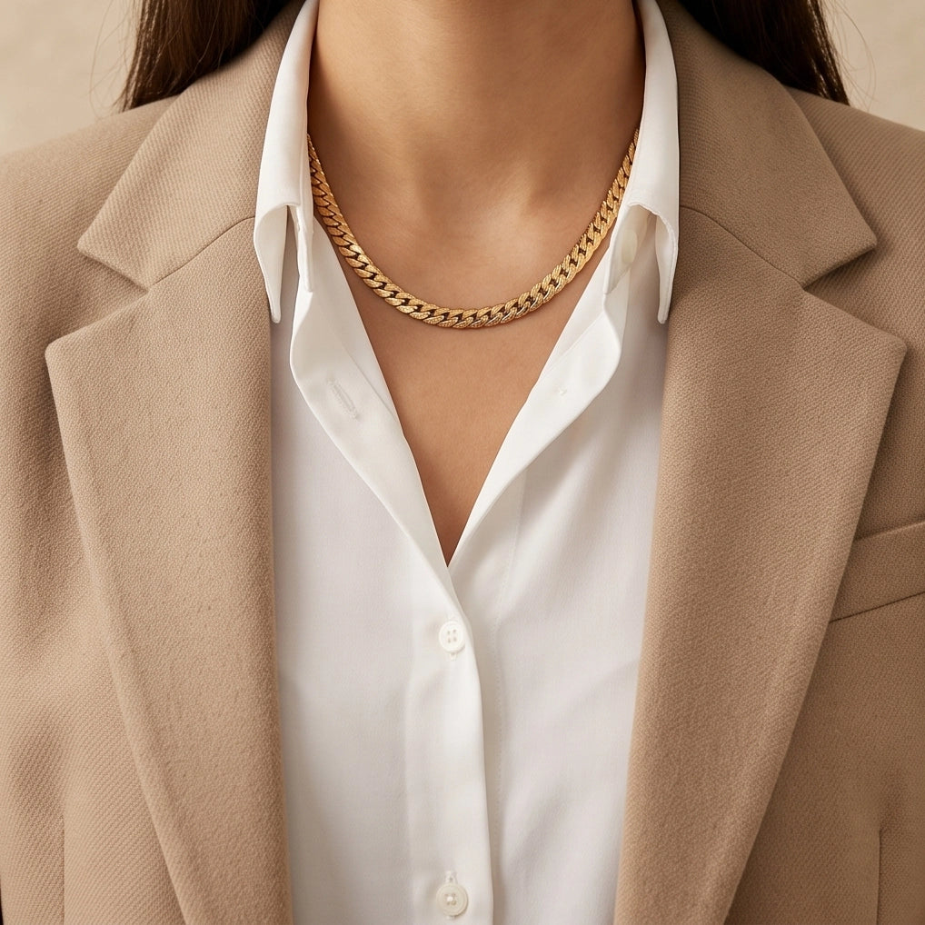 Textured Gold Cuban Link Chain Necklace