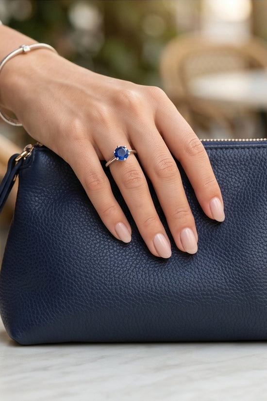 Sterling Silver Royal Blue Round Cut Solitaire Ring