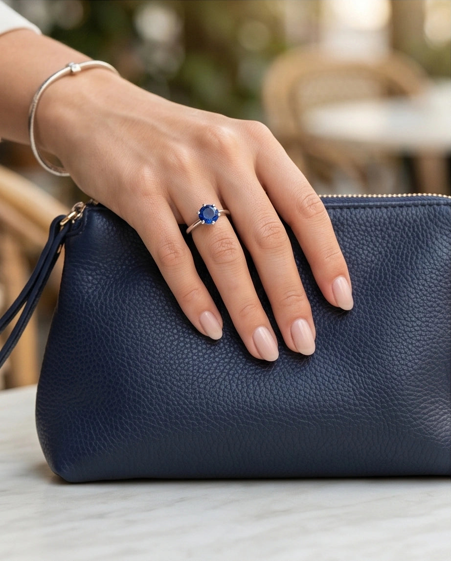 Sterling Silver Royal Blue Round Cut Solitaire Ring