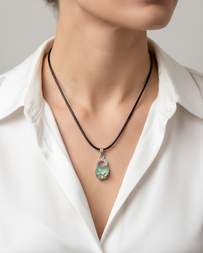 Green Heart Bow Lock Pendant Necklace