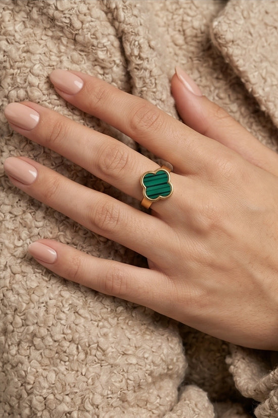Golden Malachite Clover Minimalist Ring