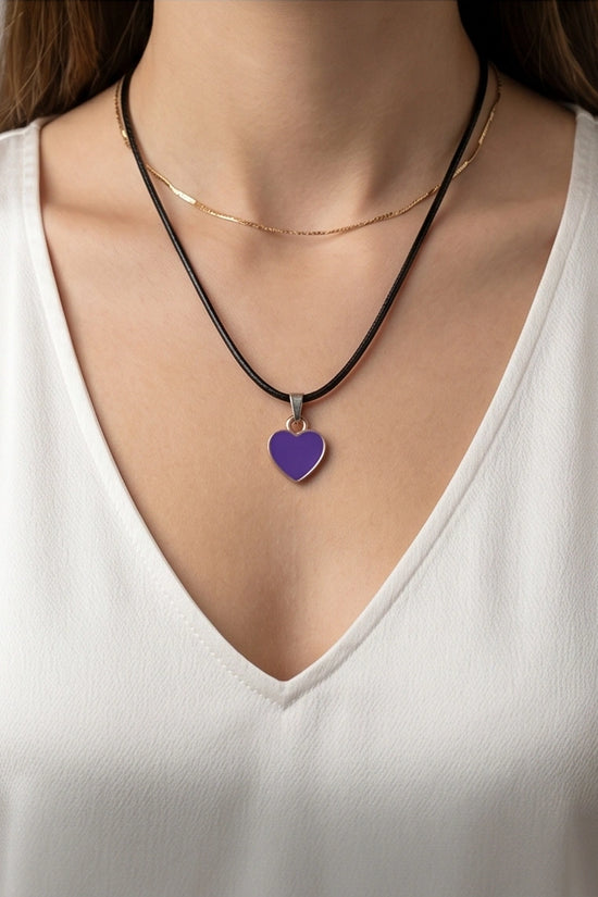 Minimalist Purple Heart Enamel Pendant Necklace