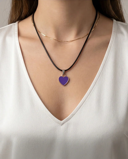 Minimalist Purple Heart Enamel Pendant Necklace